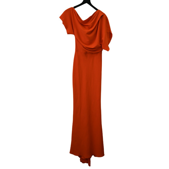 Gemy Maalouf Maxi Dress Size 6 Orange Off the Shoulder Chiffon Formal Evening - Picture 1 of 9